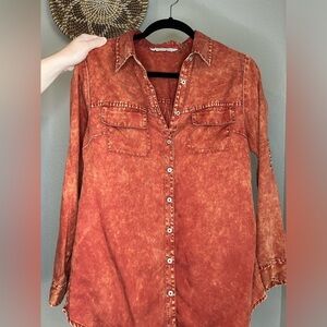 Soft Surroundings Orange Acid
Washed Button Up Shirt Top Blouse
Women's Size S